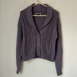 Pilcro Cropped & Collared Cable-Knit Cardigan Sweater‎ Purple Size Small 🖤
